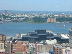 Weehawken (background), the Hudson River, and Midtown Manhattan (foreground) in July 2001