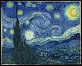 Starry Night by Vincent Van Gogh, features orange stars and an orange moon.(1889)
