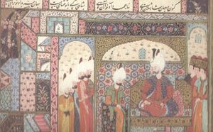 A seated Suleiman the Magnificent, surrounded by other people