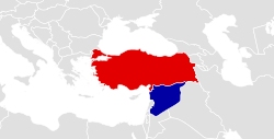 Map indicating locations of Turkey and Syria