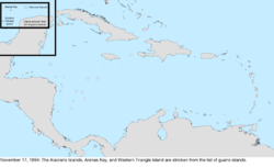 Map of the change to the United States in the Caribbean Sea on November 17, 1894