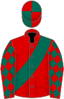Red, green sash and diamonds on sleeves, quartered cap