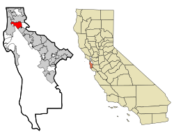الموقع في مقاطعة سان ماتيو وولاية كاليفورنيا