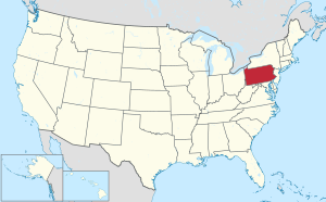 خريطة الولايات المتحدة، موضح فيها پنسلڤانيا