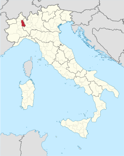 Map highlighting the location of the province of Novara in Italy