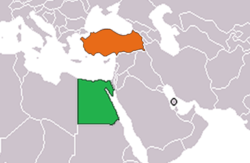 Map indicating locations of Turkey and Egypt