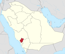 خريطة السعودية موضح عليها موقع منطقة الباحة.