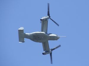 A view of the underside of a V-22 Osprey at the 2006 Royal International Air Tattoo air show