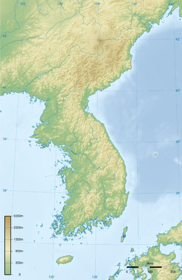 خريطة طبوغرافية لشبه الجزيرة الكورية.