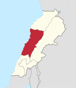 خريطة لبنان، مبين عليها محافظة جبل لبنان