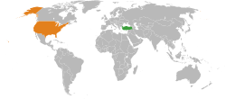 Map indicating locations of Turkey and USA