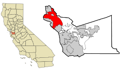 موقع أوكلاند في مقاطعة ألاميدا وولاية كاليفورنيا الأمريكية.