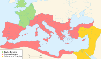 مملكة تدمر (الأصفر) تحت زنوبيا في 271 م.