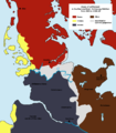 Frisian colonisation of the South West Coast of Jutland during the Viking Age (yellow)