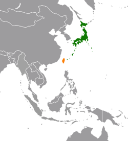 Map indicating locations of Japan and Taiwan
