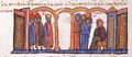 Romanos II tries to expel his mother and sisters from the palace (Fol. 141v, middle)