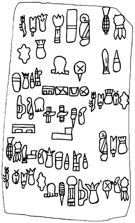 Escritura en el Bloque de Cascajal, antecesor a la escritura epiolmeca, se cree que es el sistema de escritura más antiguo de América (1000 a.C.)