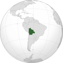 موقع  بوليڤيا  (الأخضر الداكن) in أمريكا الجنوبية  (الرمادي)