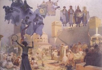 Mucha's الملحمة السلاڤية cycle No.3: Introduction of the Slavonic Liturgy in Great Moravia (1912)