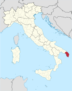 Map highlighting the location of the province of Lecce in Italy
