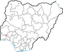 خريطة نيجريا تظهر موقع إبادان في نيجريا.