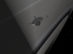 Pioneer 11 and Saturn rings on 1 September 1979 (artist's impression)