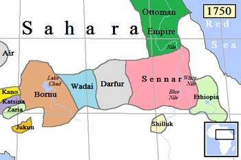 Wadai and surrounding states in 1750.