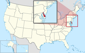 خريطة الولايات المتحدة، موضح فيها دلاوير