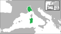 Mainland Piedmont with Savoy, Nice, Genoa and the island of Sardinia in 1815 AD.