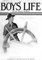 Scout at Ship's Wheel (September 1913, first published magazine cover illustration, Boys' Life)