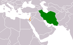 Map indicating locations of Iran and Israel