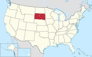 خريطة الولايات المتحدة، موضح فيها South Dakota
