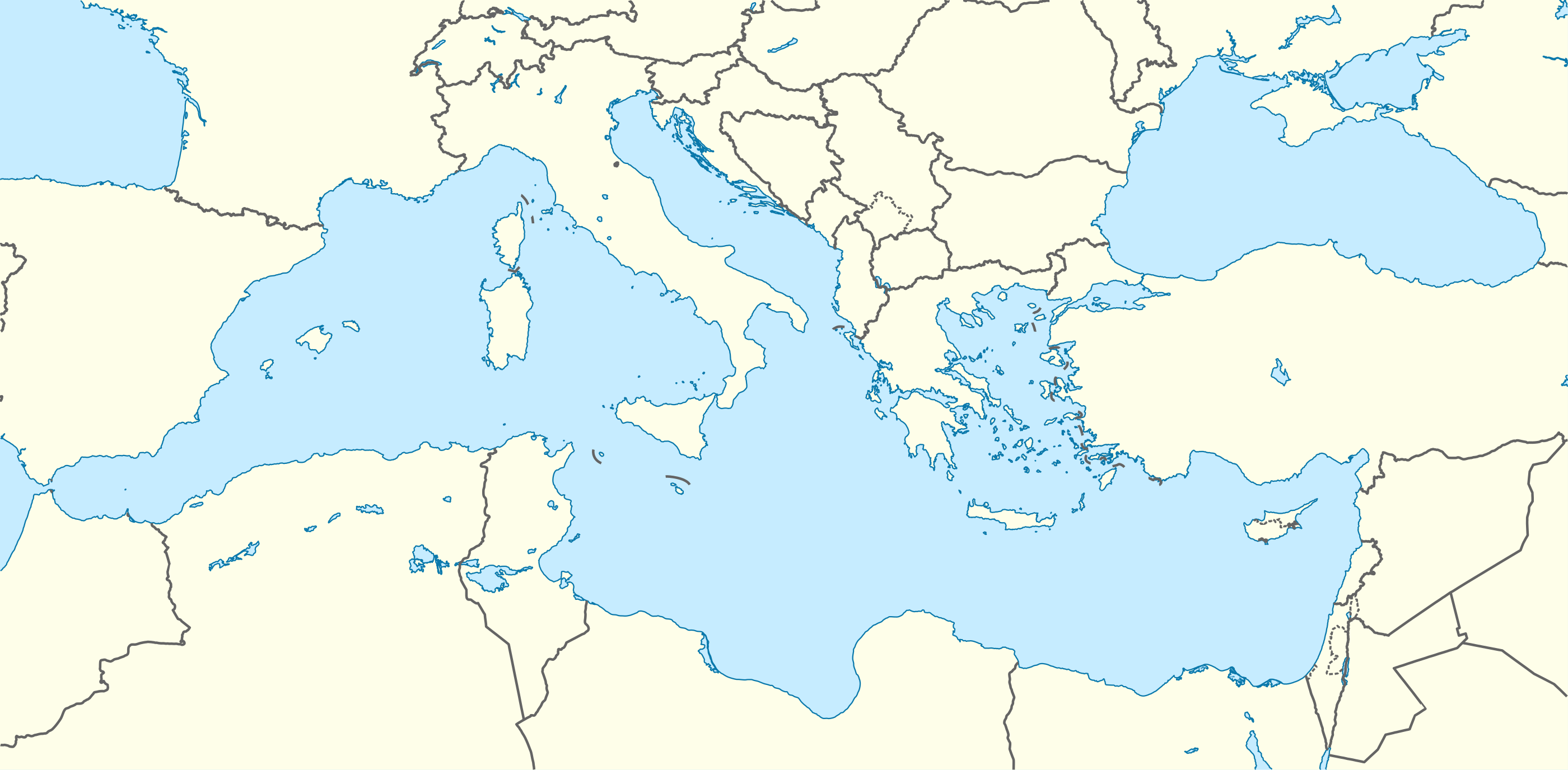 خريطة البحر المتوسط تبين مواقع نقاط ترسيم حدود مصر الاقتصادية مع قبرص واليونان. Bosworth is in the centre، بين دمياط وليماسول.