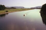 Southern view of the River Weser from the road bridge at Minden in 1977