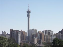 Skyline of Johannesburg featuring the Hillbrow Tower and Ponte City Apartments
