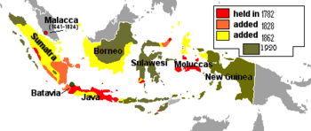 خريطة جزر الهند الشرقية الهولندية توضح اتساعها من 1800 حتى أقصى امتداد لها قبيل الاحتلال الياباني في 1942