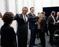 Former U.S. President Barack Obama prepares for a speech at the College of Nanoscale Science and Engineering in 2012.
