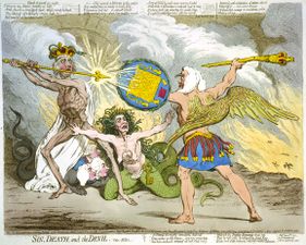 James Gillray 1792 Sin, Death, and the Devil un des modèles utilisés par David pour la composition des figures centrales du tableau.