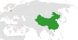 Map indicating locations of People's Republic of China and Lithuania