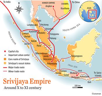 اتساع امبراطورية سري‌ڤيجايا، حوالي القرنين 10 والحادي عشر.