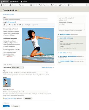 Screenshot showing Drupal 9 content authoring interface in action
