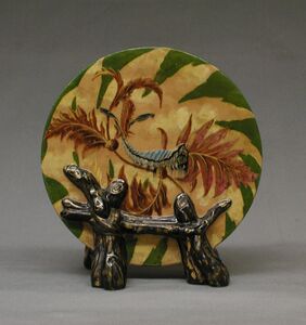 Earthenware plate and sculpted stand by Gallé (1884) (Metropolitan Museum)