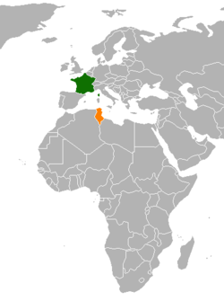 Map indicating locations of Tunisia and France