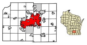 Location of Madison in Dane County, Wisconsin