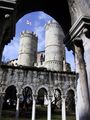 Towers on city wall in Genoa, Italy