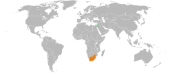 Map indicating locations of إسرائيل and جنوب أفريقيا