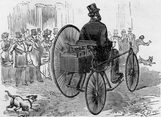مركبة گوستاڤ تروڤي الكهربائية الشخصية (1881)، أول سيارة كهربائية بالكامل تُطرح علنًا في العالم مدعومة بمحرك سيمنز محسّن.