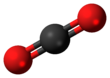نموذج العصا والكرة لثاني أكسيد الكربون.