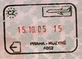 Exit stamp for air travel issued at Prague airport.