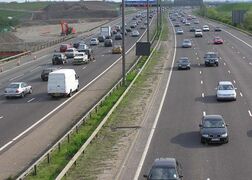 Left-hand traffic on the M25 motorway in the UK